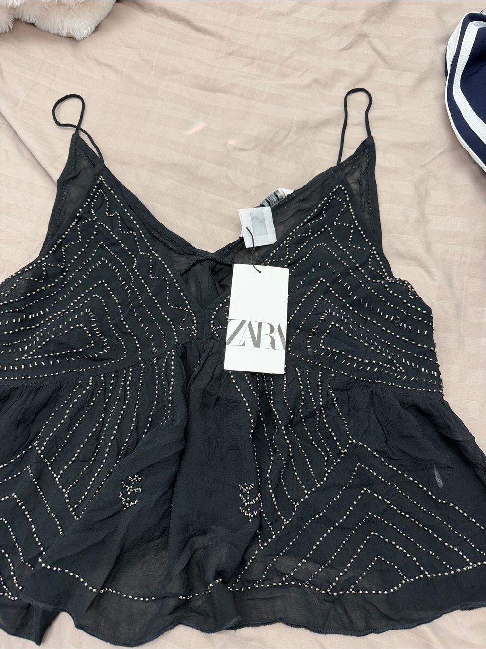 Zara Black Beaded Camisole Top